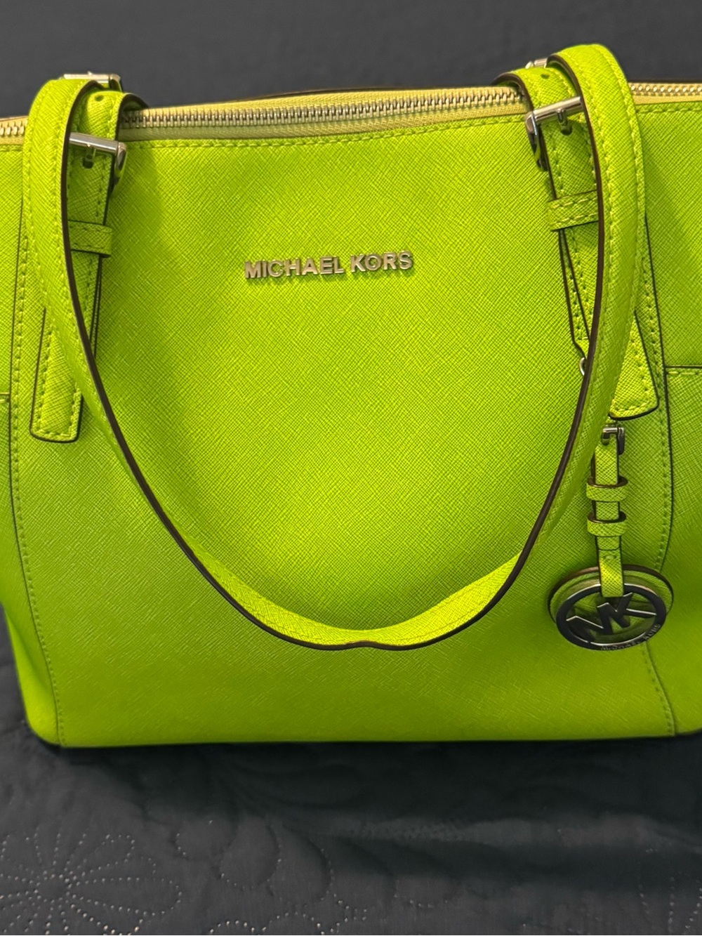 Michael Kors Neon Green Saffiano Tote with Gold Hardware